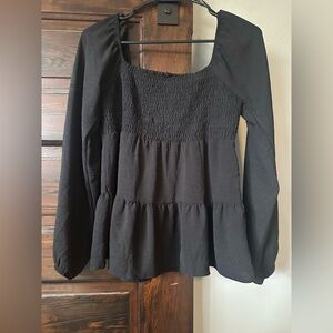 Elegant Black Smocked Women's Top